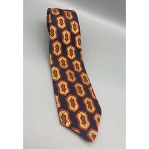 Commodore Trevira Necktie Tie Blue Red Gold Polyester Vintage Retro Geometric